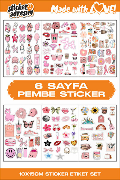 Sticker Adresim 6 Sayfa Pembe Sticker Seti - Etiket - Bullet Journal