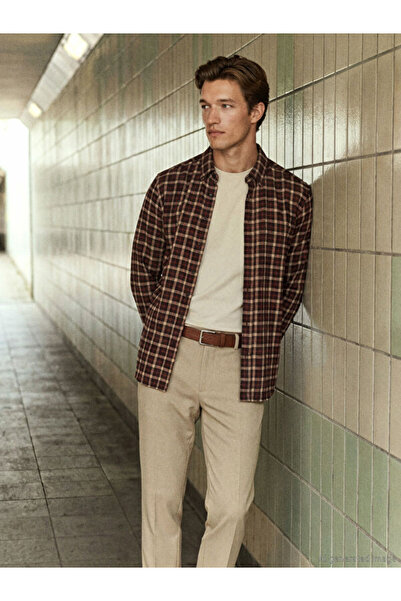 LC Waikiki Rmz Gi̇yi̇m Farkiyla Standard Fit Checkered Textured Men's Shirt