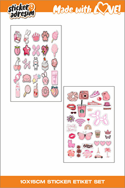 Sticker Adresim 6 Sayfa Pembe Sticker Seti - Etiket - Bullet Journal
