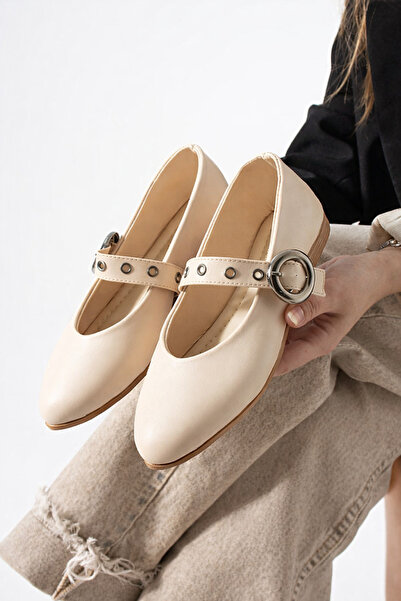 STOCON Pantofi de damă, bej, cu detaliu capsulă, cu cataramă elastică, pantof...