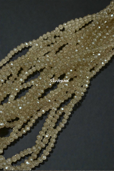 SavBrand Κρυστάλλινες χάντρες 4 χιλιοστών – Μπεζ σαμπάνιας / Ανοιχτό χρυσό τό...