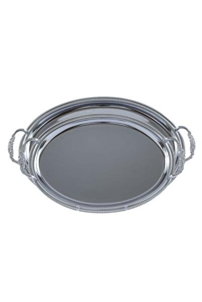 Generic Oval Serving Tray Set 2 Chrome Striped