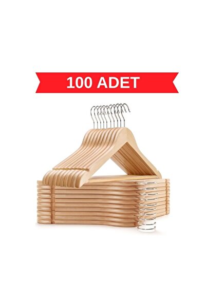 808 Studio 100 Adet Naturel Ahşap Askı Elbise Askısı Kıyafet Askısı Ahşap Ask...
