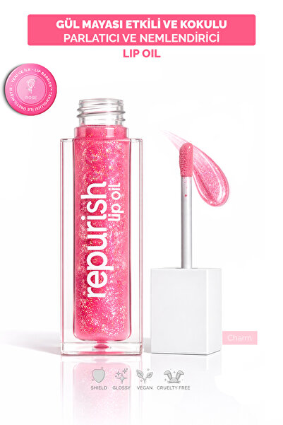 repurish Gül Mayalı Dudak Bakım Yağı (Simli Lip Oil) - Gül Kokulu, Simli, Nem...