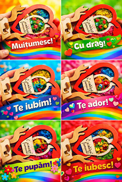 OEM Set 6 mărțișoare handmade din lemn – cadou de primăvară