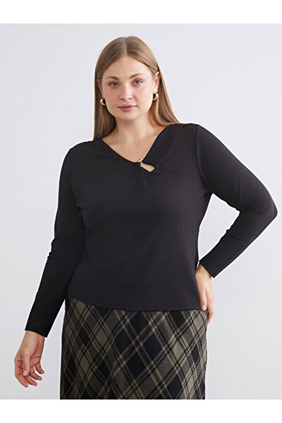 LC Waikiki Rmz Gi̇yi̇m Farkiyla Large Size V-Cut Gathered Blouse