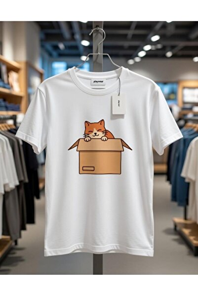 playwear PLAY WEAR Tricou unisex cu imprimeu CAT IN BOX, cu decolteu rotund