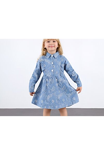 ButumiKids Girl's Dress with Floral Embroidery Detail