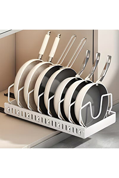 TTT White Color Telescopic Rail Pan and Pot Organizer