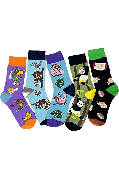 golden pineapple Colorful Animal Design Long Socks, 5 Pieces