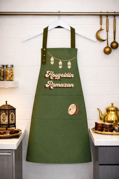 Hulganz Ramadan Themed Kitchen Apron Stain-Resistant Water-Repellent Fabric W...