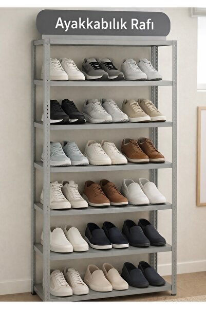 ALANRAF 6 Katlı Galvaniz Çelik Gri Renkli Ayakkabılık Rafı 27x57x150cm
