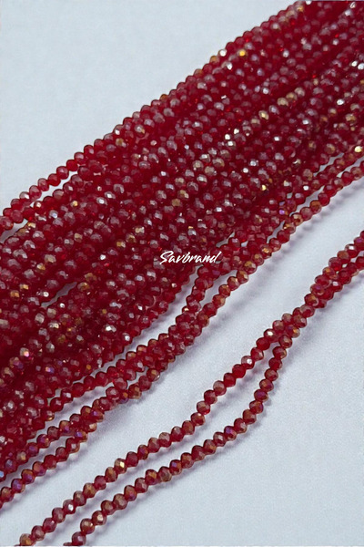 SavBrand خرز كريستال 4 مم - لون أحمر خمري - 10 خيوط