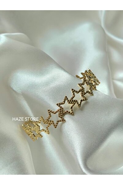 Haze Yıldız Gold Çelik Kelepçe Bilezik Vintage
