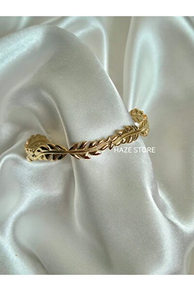 Haze Başak Gold Çelik Kelepçe Bilezik Vintage