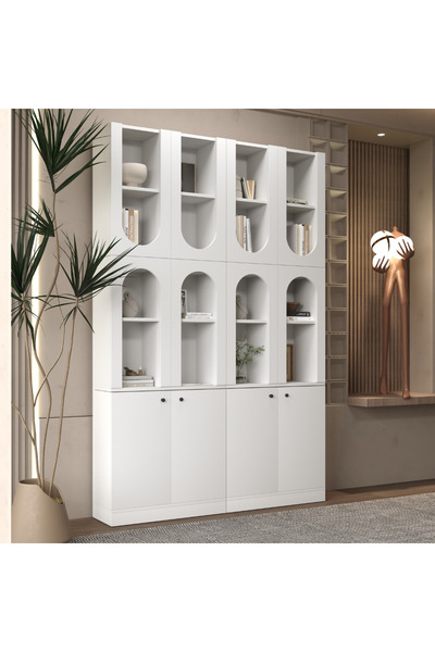 klubeconcept DERGÂH Beyaz Nişli Kemer Formlu Kitaplık Ünitesi | 140×30×210 cm