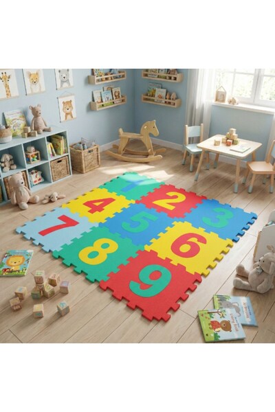 M SMİLE 9 Parça Büyük Boy Rakamlı Sayılı Eva Oyun Karosu Yer Mat Puzzle Yapbo...