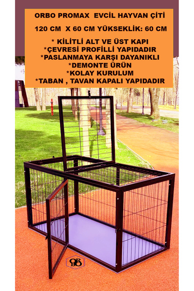 ORBO PROFESYONEL METAL HAYVAN ÇİT 120X60X60 ALTI ÜSTÜ KAPALI ÇİFT KAPILI