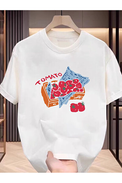 ibibik moda Unisex streetwear tommato soft combed oversize t-shirt
