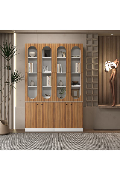 klubeconcept KUBBE Beyaz Kemer Formlu Kitaplık Ünitesi Vitrin 140x30x210