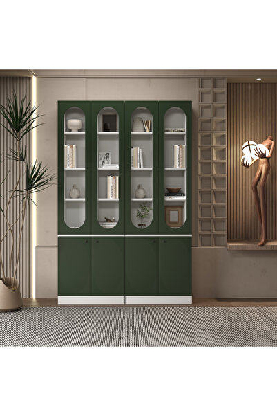 klubeconcept KUBBE Beyaz Kemer Formlu Kitaplık Ünitesi Vitrin 140x30x210