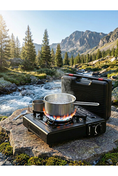 emybox Portatif Kamp Ocağı 2.3kW Rüzgar Korumalı Çantalı - Nurgaz Kartuş Uyumlu Outdoor Piknik Seti
