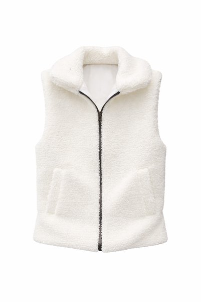 Generic Brand Welsoft Lamb Pattern Plush Women's Vest Lined with Double Pockets Comfortable Fit