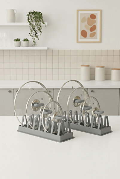 Mithra Life 2 bucăți Organizator gri pentru capace de vase și oale cu 6 compa...