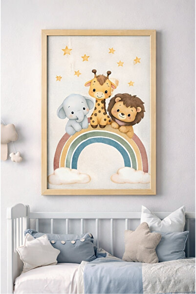 Bebişim Halı Çocuk Odası Safari Hayvanlar Tablo | Fil Zürafa Aslan Gökkuşağı ...