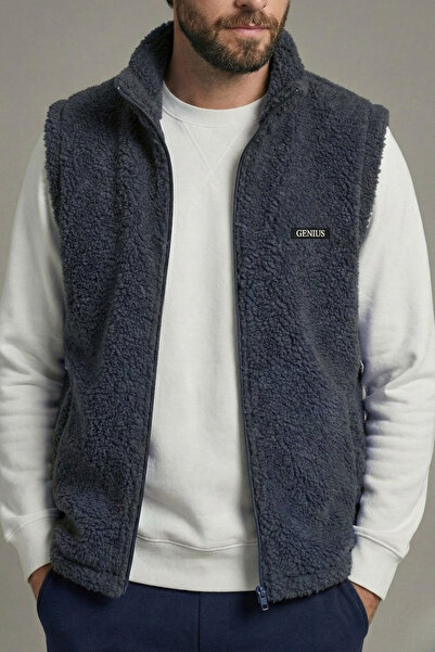 GENIUS STORE Ανδρικό γιλέκο με επένδυση Sherpa, βελούδινο γιλέκο με πλήρες φε...