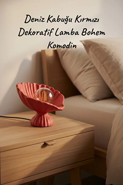 Dropcek eticaret Deniz Kabuğu Tasarımlı Kırmızı Dekoratif Masa Lambası Bohem ...