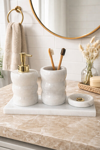 zekmar home stone White Marble Bathroom Set of 4