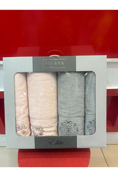 Fiesta Set of 4 Gift-Ready Premium Quality Cotton Head and Bath Towels Bathro...