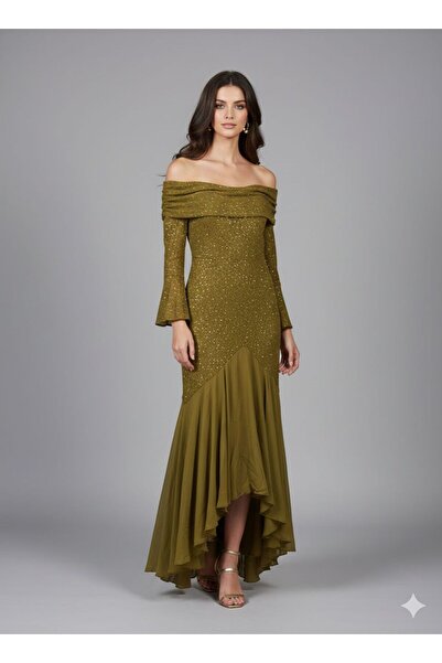 Pyramid masterpieces Olive green evening dress