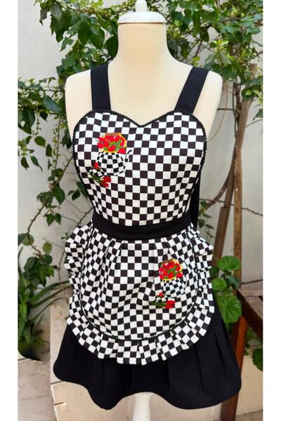 Çengelli İğne Retro Pin-Up Style Checkered Kitchen Apron