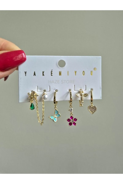 Haze Kelebek Yakemiyou Non-Tarnish Steel Six-Piece Earring Set