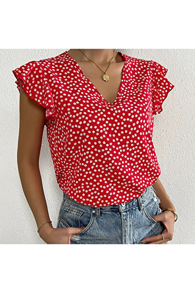 GENERAL Short-sleeved chiffon blouse with an open back; elegant, sexy, and ro...