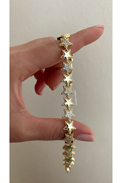 Petek Collection Yıldız Sıralı Taşlı 14K Kuyumcu Bileklik (16+3 cm) sevgilile...