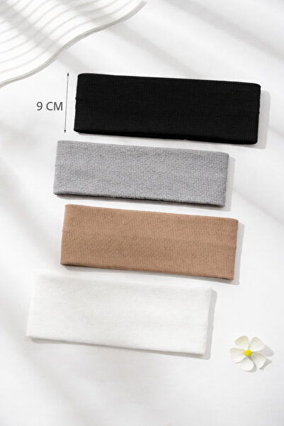 Moibody Set de 4 bentițe tricotate din țesătură Orlon – Negru Gri Maro Ecru –...