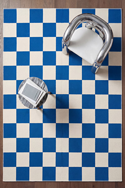 Arteluna Home Odessa Mavi Krem Damalı Modern Geometrik Yıkanabilir Dijital Ba...