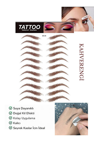 Lesvip's Suya Dayanıklı Kaş Dövme Sticker Doğal Görünümlü Kaş Tattoo Kahveren...