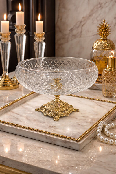 silvia home decor Gold Metal Footed Baklava Patterned Salad Bowl Fruit Bowl F...