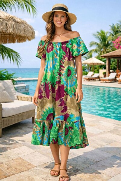 AYASOFYA OTANTIK Women's Madonna Collared Patterned Side Short Sleeve Loose D...