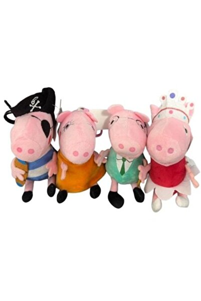 Peppa Pig Set de 4 jucării de pluș tip breloc, Familie fericită 17cm