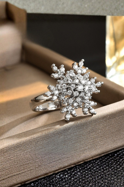 Parantez Aksesuar خاتم دوار قابل للتعديل مرصع بحجر الزركون على شكل ندفة الثلج