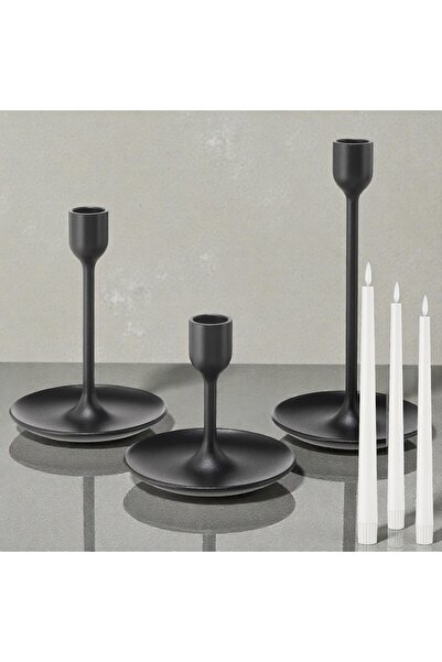 IKEA FULLTALIG şamdan (Siyah 3 lü ) 3 adet Ledli Mum