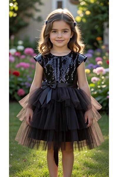 BİLGEN Style Girl's Sequin Embroidered Layered Evening Dress