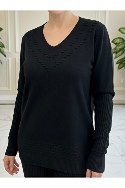 tiriTEK TRİKO بلوزة للأمهات الشابات بياقة على شكل حرف V / أسود