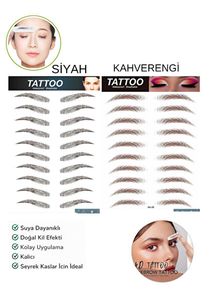 Lesvip's Suya Dayanıklı Kaş Dövme Sticker Doğal Görünümlü Kaş Tattoo Siyah+Ka...