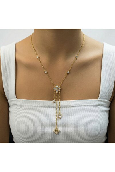 AccessoriesCınCık 316L Kararmaz Çelik Gold Renk Yonca Y Kadın Kolye